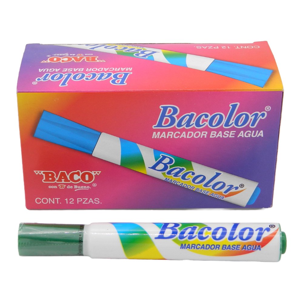 Marcador Base Agua Bacolor Verde Obscuro C/ 12 pzs Baco