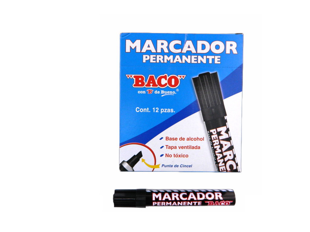 Marcador Permanente Metalico Negro C/ 12 pzs Baco