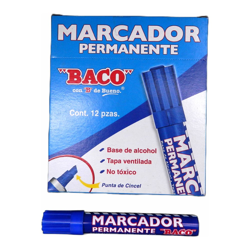 Marcador Permanente Metalico Azul C/ 12 pzs Baco