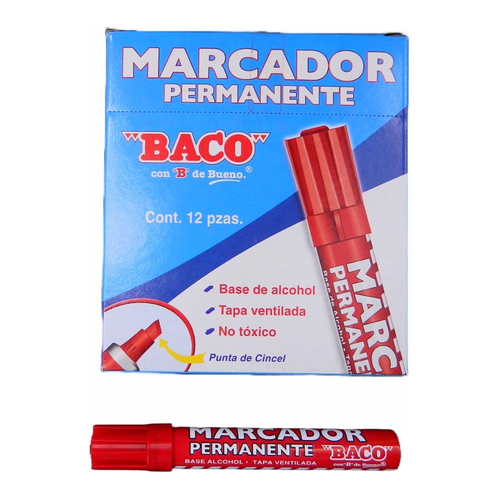 Marcador Permanente Metalico Rojo C/ 12 pzs Baco