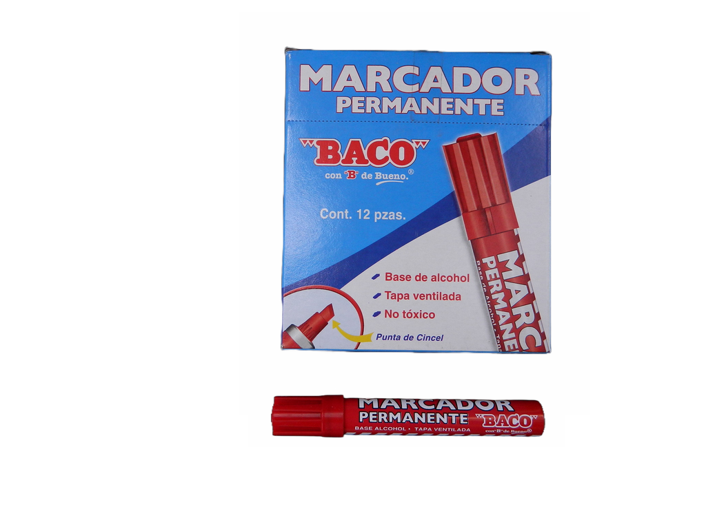 Marcador Permanente Metalico Rojo C/ 12 pzs Baco