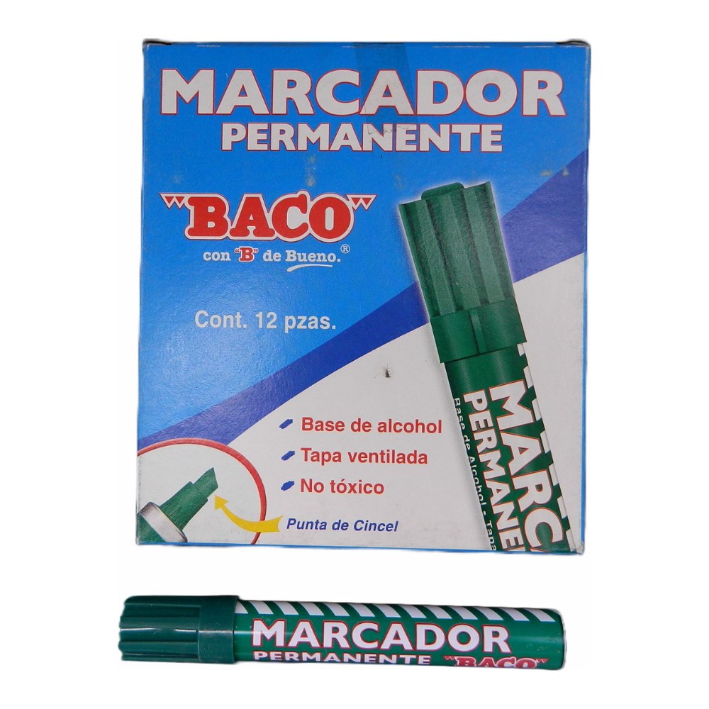 Marcador Permanente Metalico Verde C/ 12 pzs Baco