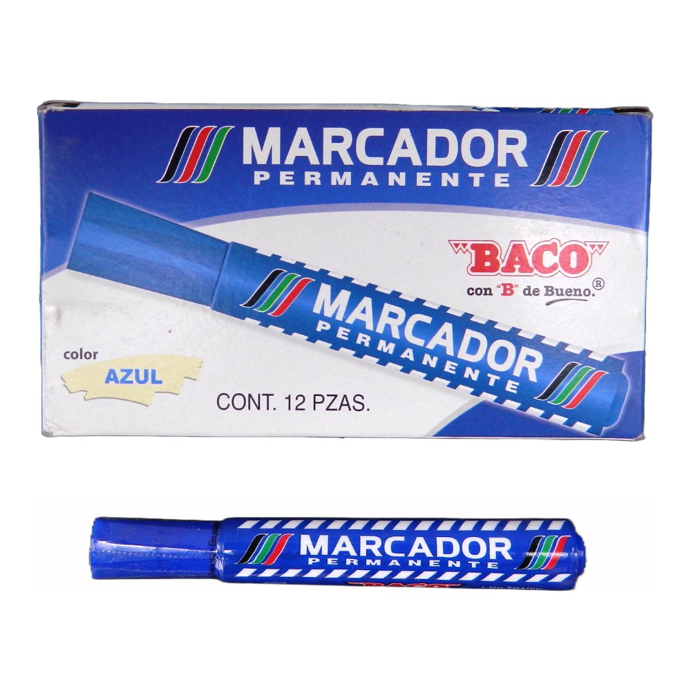 Marcador Permanente Plastico Azul C/ 12 pzs Baco