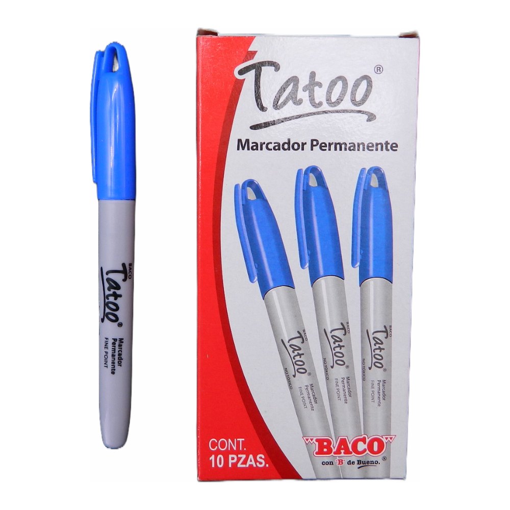 Marcador Permanente P/ Fino Tatoo Azul C/ 10 pzs Baco