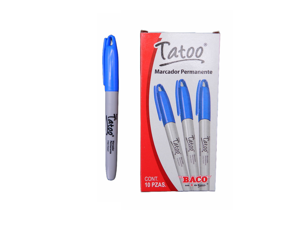 Marcador Permanente P/ Fino Tatoo Azul C/ 12 pzs Baco