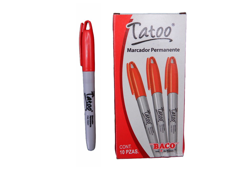 Marcador Permanente P/ Fino Tatoo Rojo C/ 12 pzs Baco