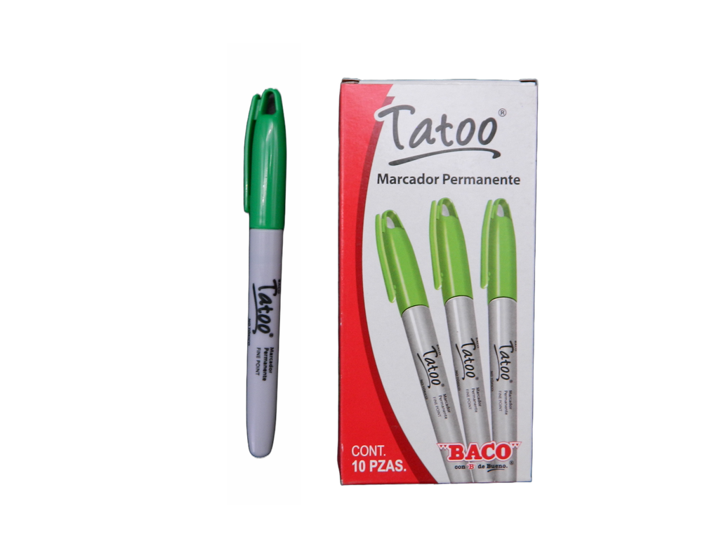 Marcador Permanente P/ Fino Tatoo Verde C/ 12 pzs Baco