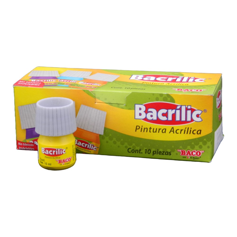 Pintura Acrilica Bacrilic 350 Amarillo Limon 20 ml C/ 10 pzs Baco