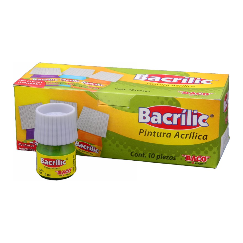 Pintura Acrilica Bacrilic 362 Verde Amarillento 20 ml C/ 10 pzs Baco