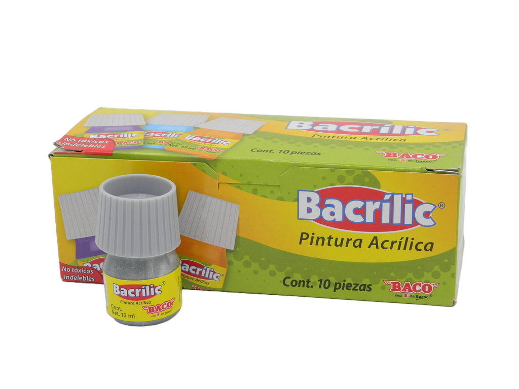 Pintura Acrilica 370 Plata Metalico 15 ml C/ 10 pzs Baco