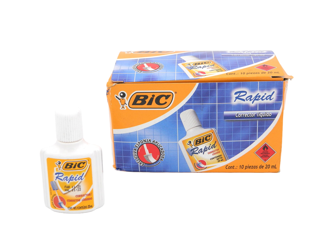 Corrector Liquido 20 ml Esponja Rapid C/ 10 pzs Bic