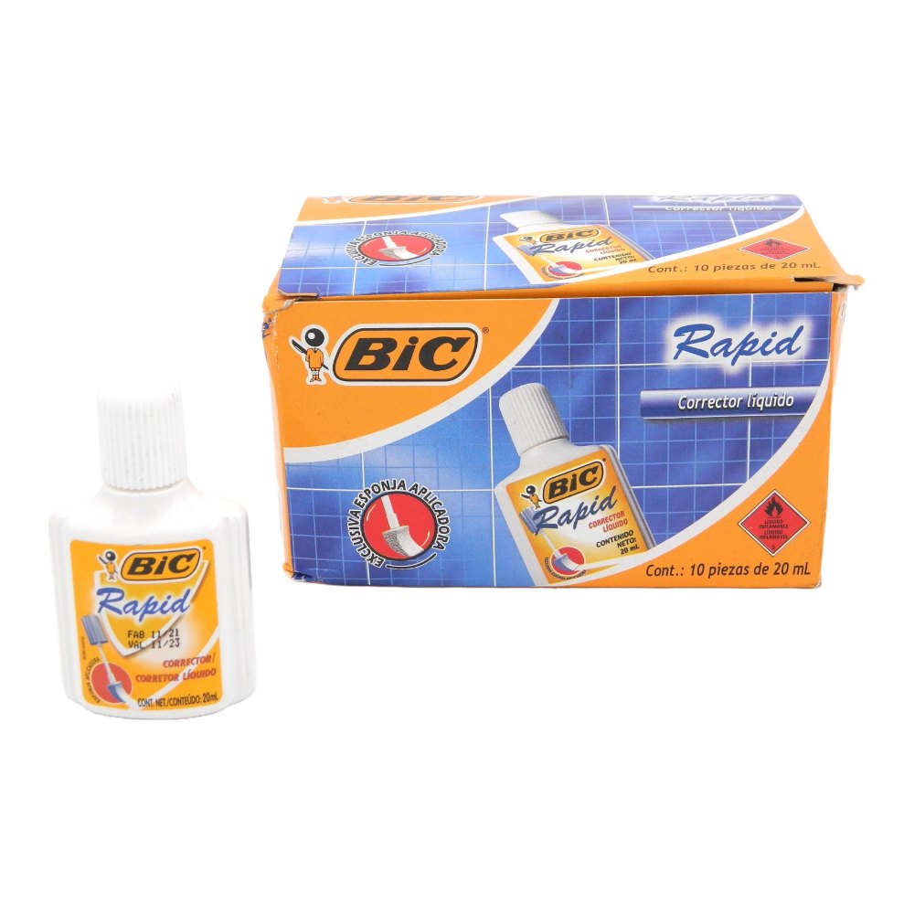 Corrector Liquido 20 ml Esponja Rapid C/ 10 pzs Bic