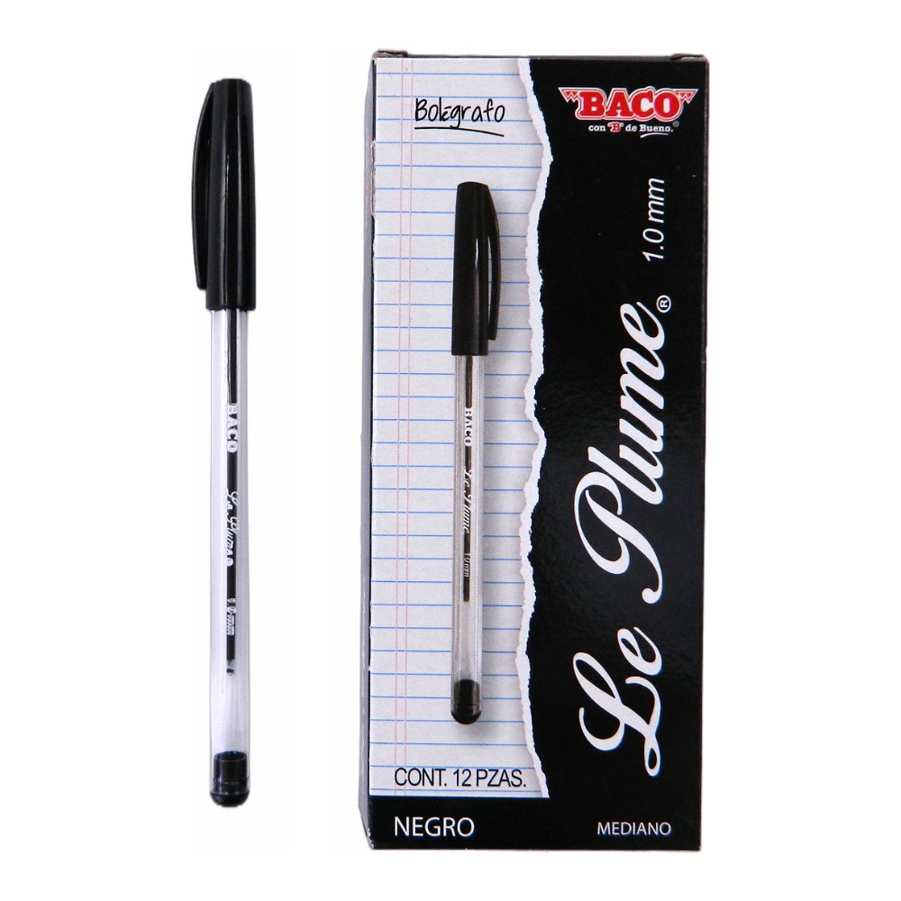 Pluma Le Plume 1.0 mm P/ Mediano Negro C/ 12 pzs Baco