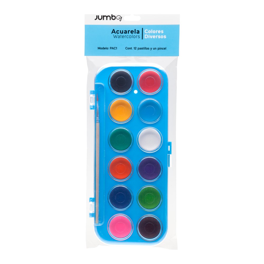 Acuarelas Cajita Plastico C/ 12 Colores Jumbo