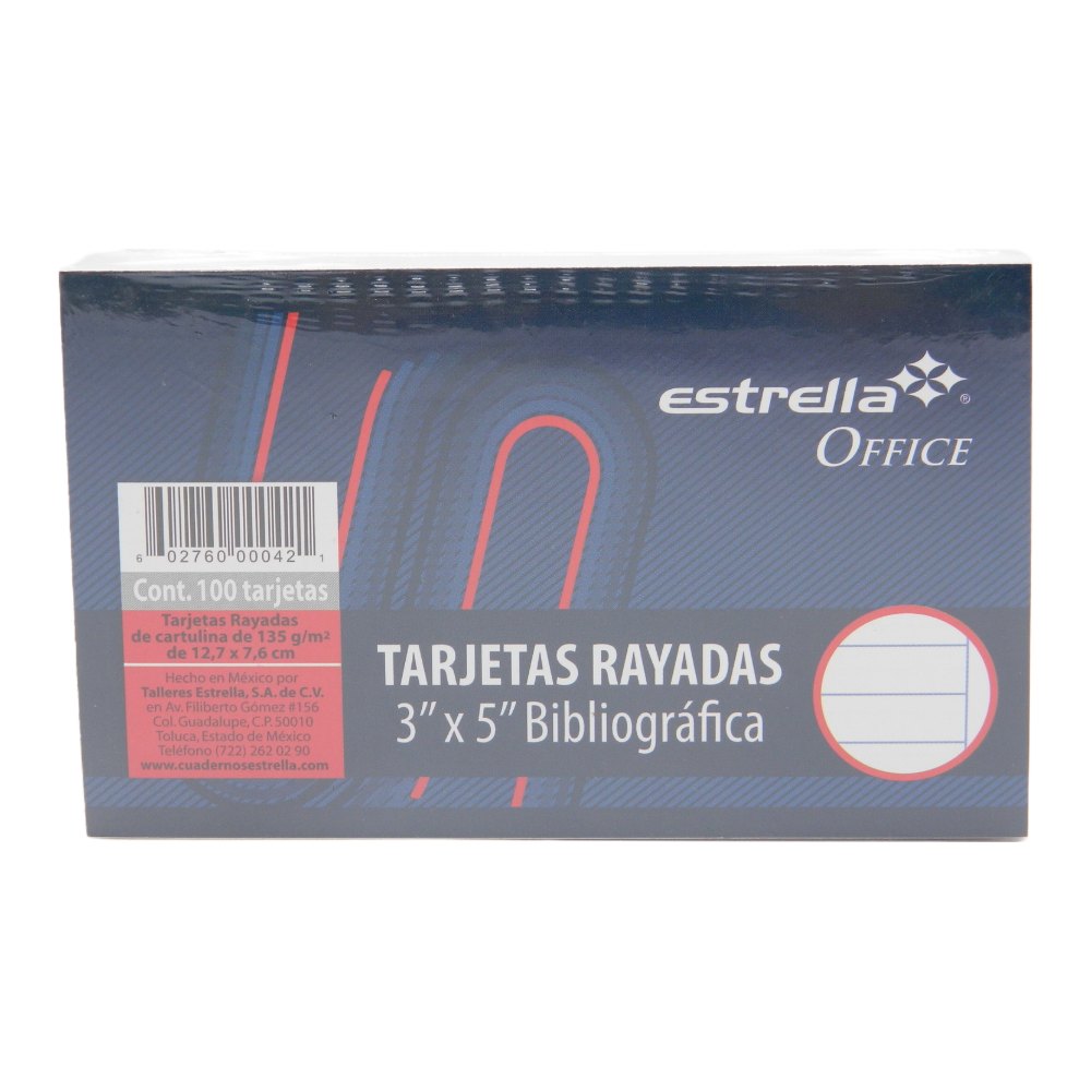 Tarjeta Rayada 3 x 5 C/ 100 pzs Estrella