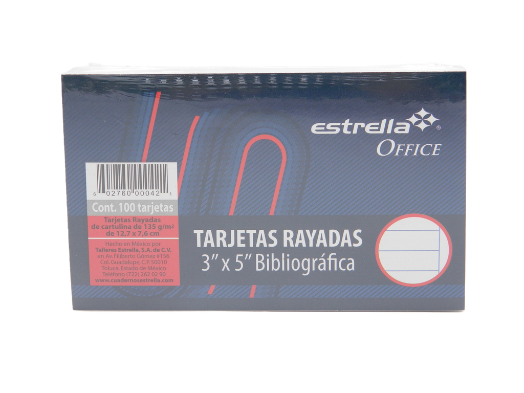 Tarjeta Rayada 3 x 5 C/ 100 pzs Estrella