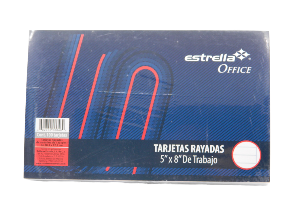 Tarjeta Rayada 5 x 8 C/ 100 pzs Estrella