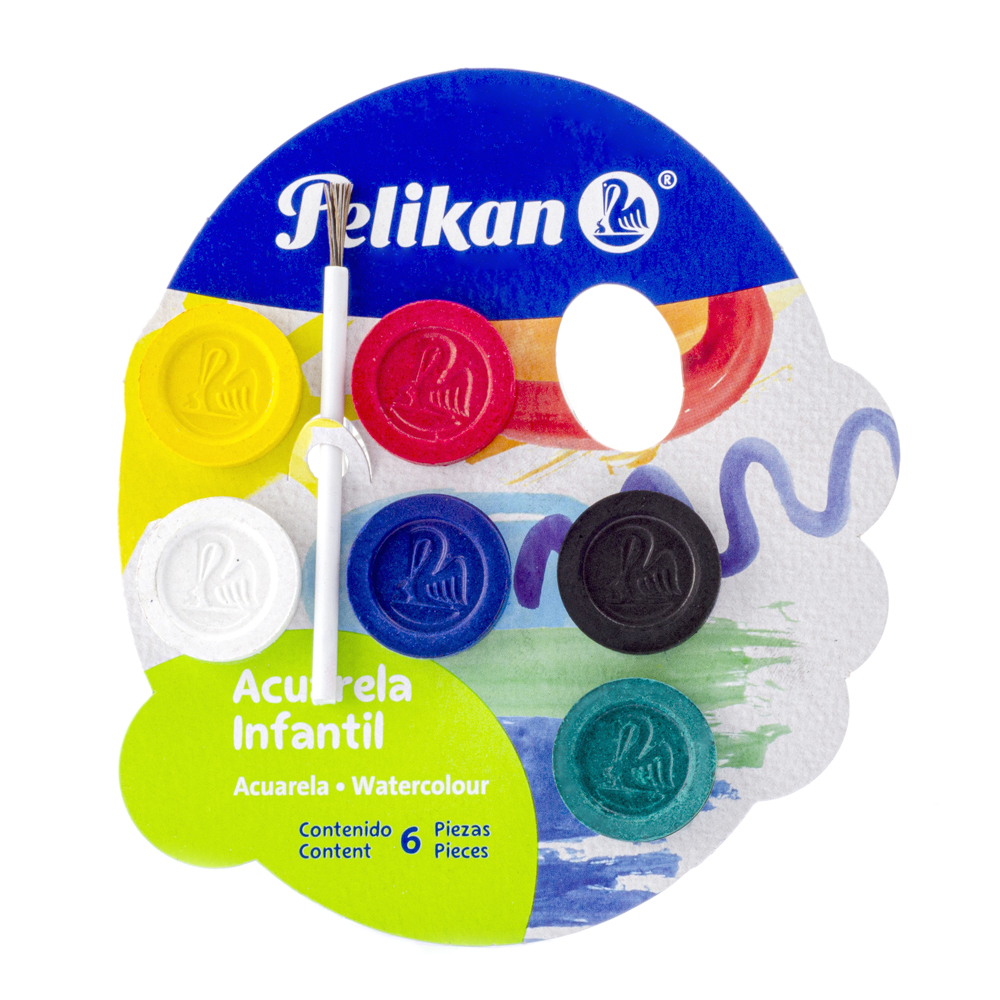 Acuarela Infantil C/ 6 Colores C/ 10 pzs Pelikan