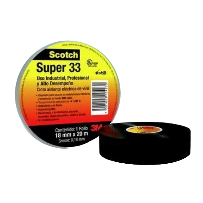 Cinta Aislante Negra Plastico Super 33 18 x 20 mts 3M