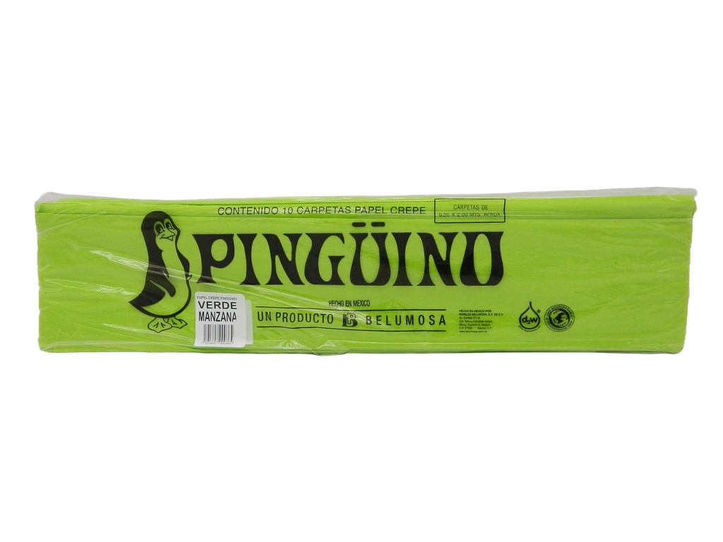 Papel Crepe Pingüino Verde Manzana C/ 10 pzs Belumosa