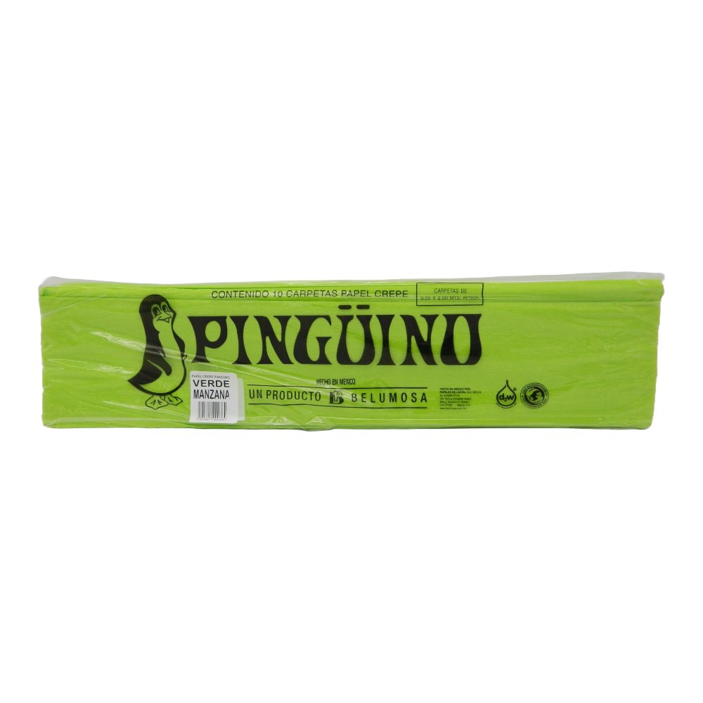 Papel Crepe Pingüino Verde Manzana C/ 10 pzs Belumosa