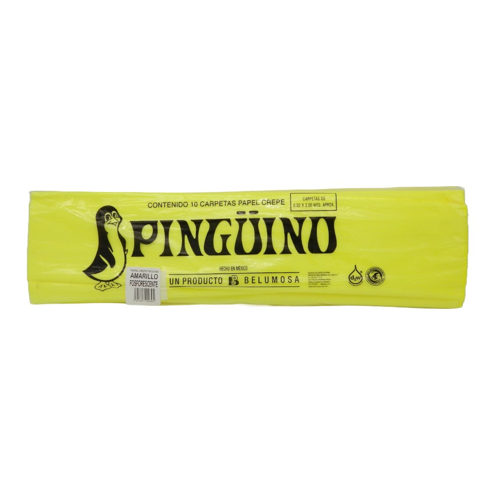 Papel Crepe Pingüino Amarillo Fosforescente C/ 10 pzs Belumosa
