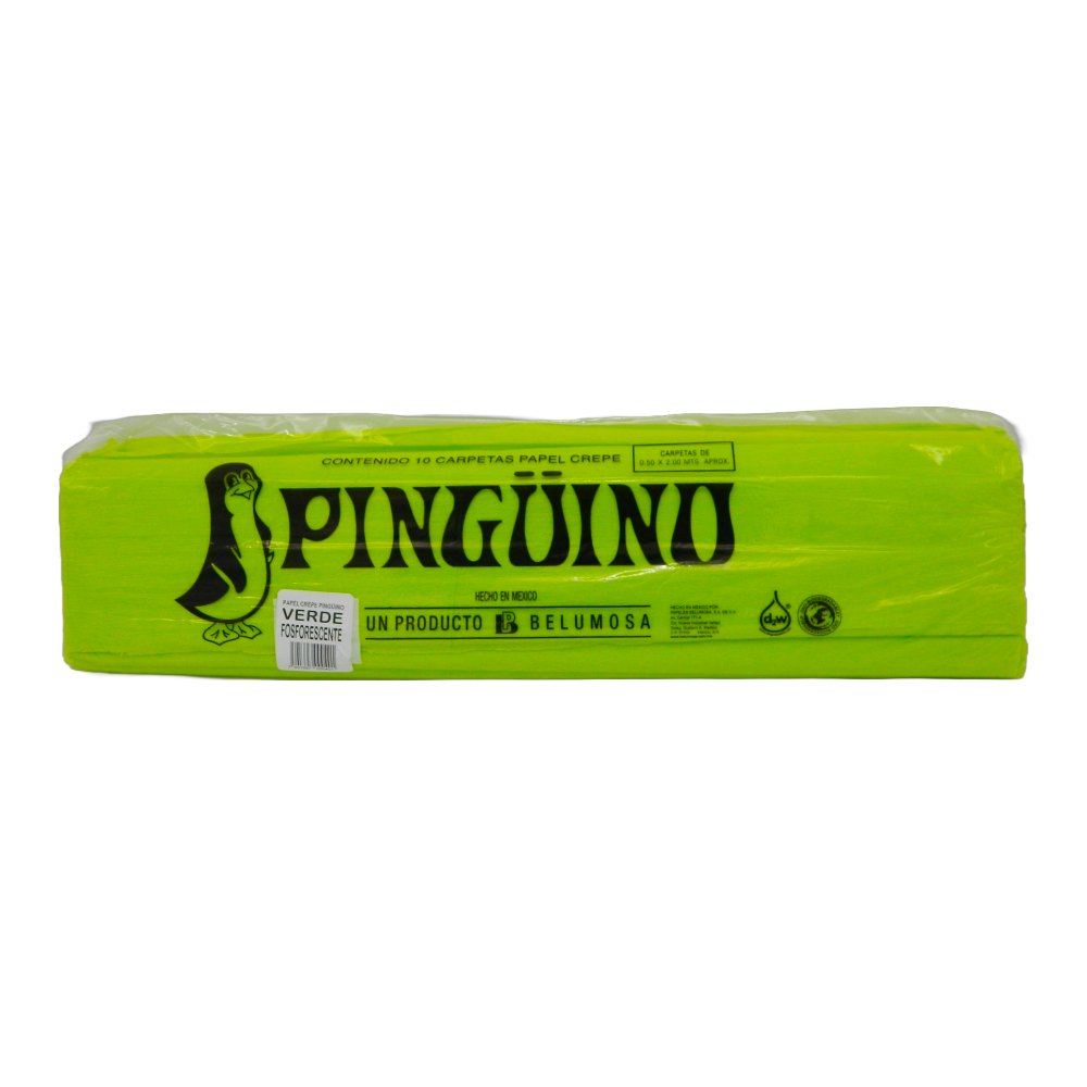 Papel Crepe Pingüino Verde Fosforescente C/ 10 pzs Belumosa
