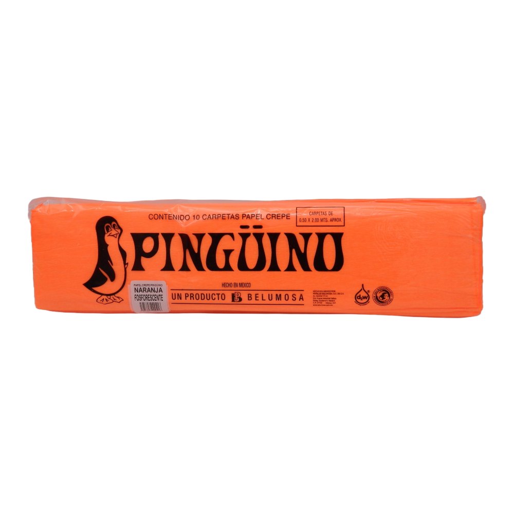 Papel Crepe Pingüino Naranja Fosforescente C/ 10 pzs Belumosa