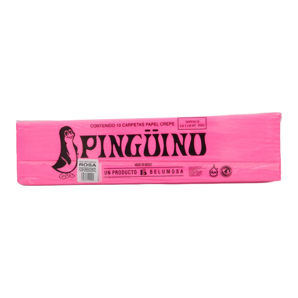 Papel Crepe Pingüino Rosa Fosforescente C/ 10 pzs Belumosa