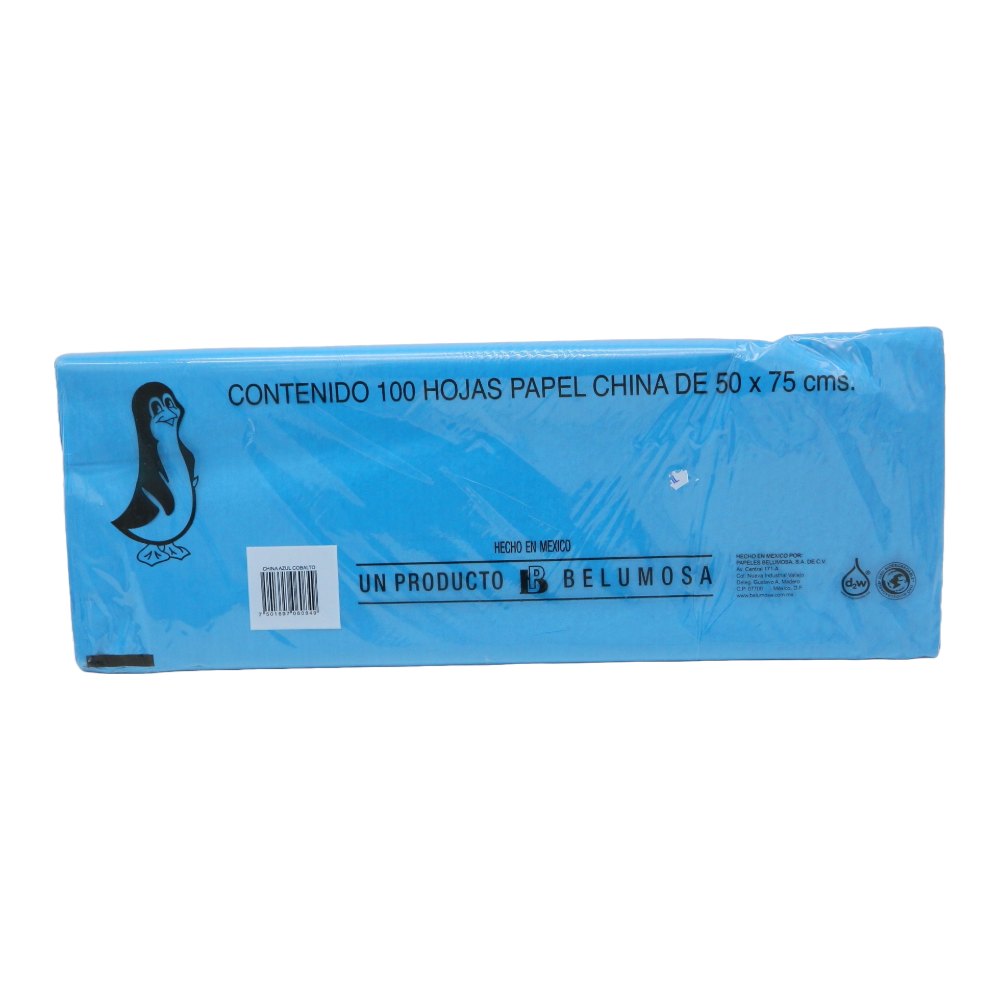 Papel China Pingüino 50x75 cms Azul Cobalto C/ 100 pzs Belumosa