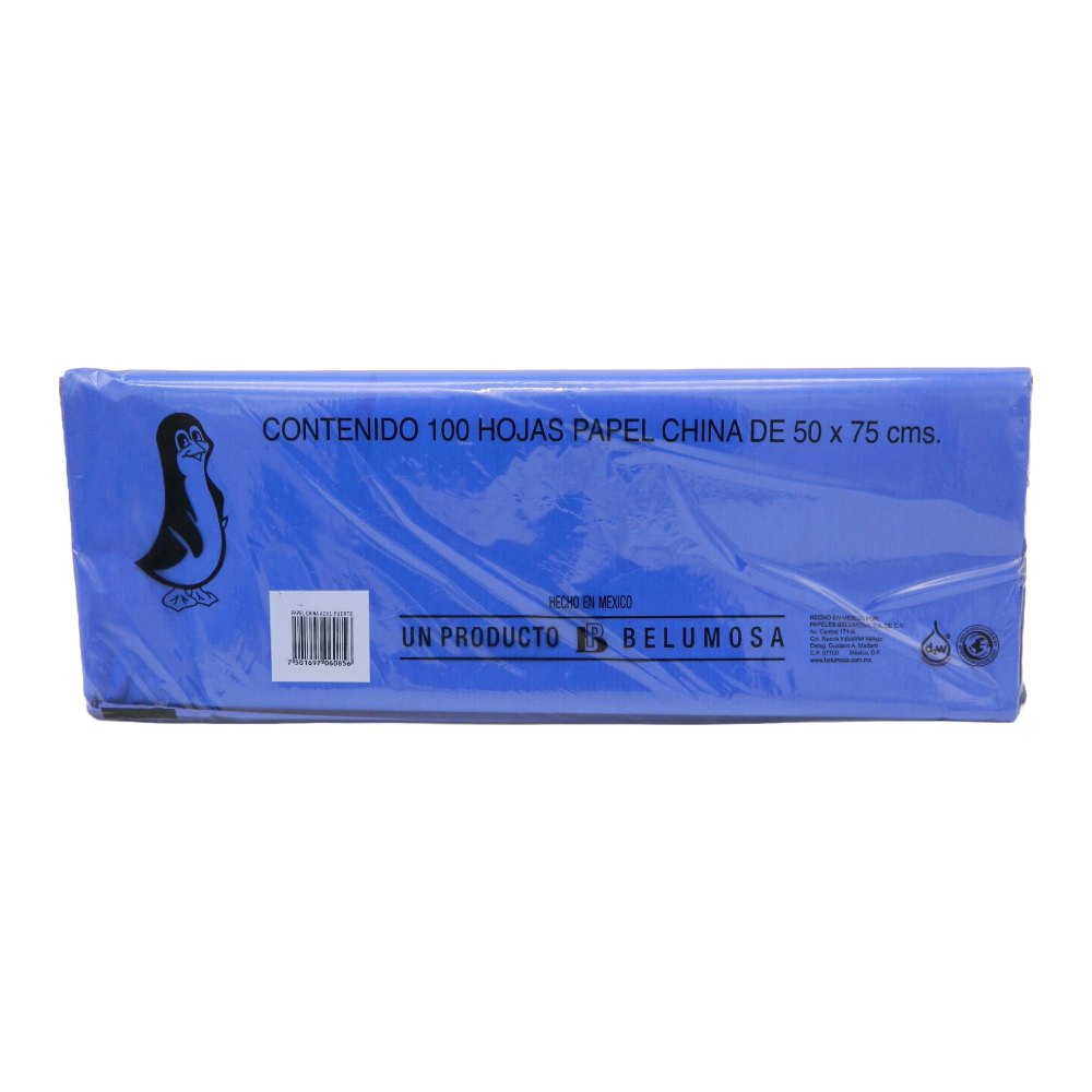Papel China Pingüino 50x75 cms Azul Fuerte C/ 100 pzs Belumosa