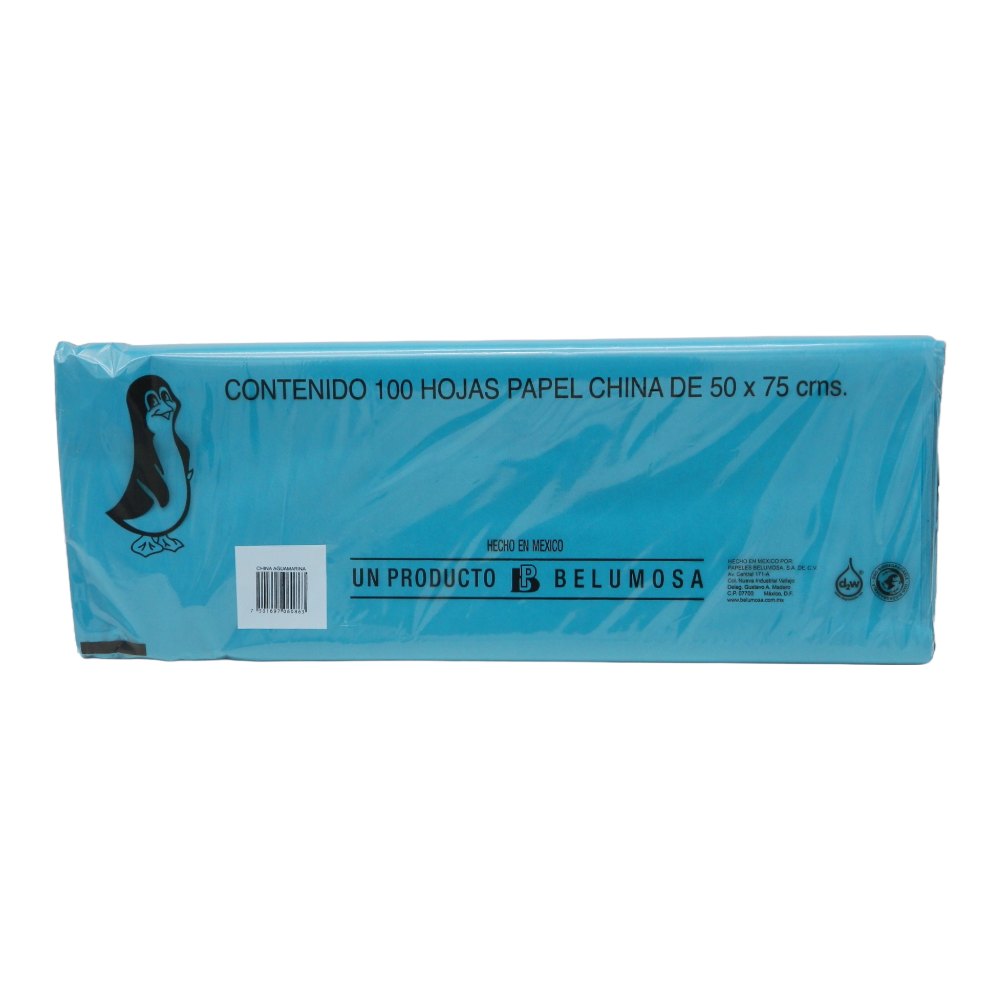 Papel China Pingüino 50x75 cms Aqua Marina C/ 100 pzs Belumosa
