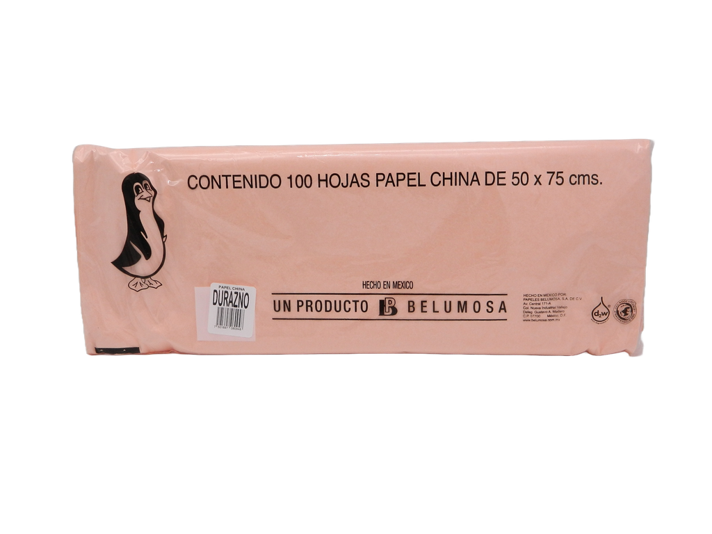 Papel China Pingüino 50x75 cms Durazno C/ 100 pzs Belumosa