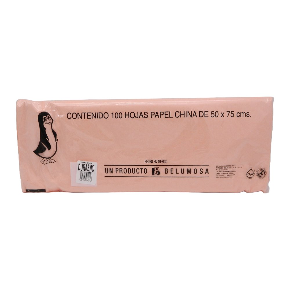 Papel China Pingüino 50x75 cms Durazno C/ 100 pzs Belumosa