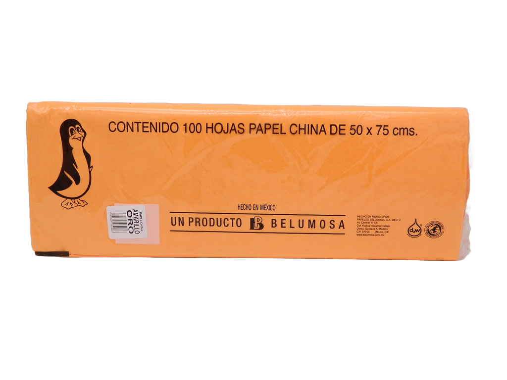 Papel China Pingüino 50x75 cms Amarillo Oro C/ 100 pzs Belumosa