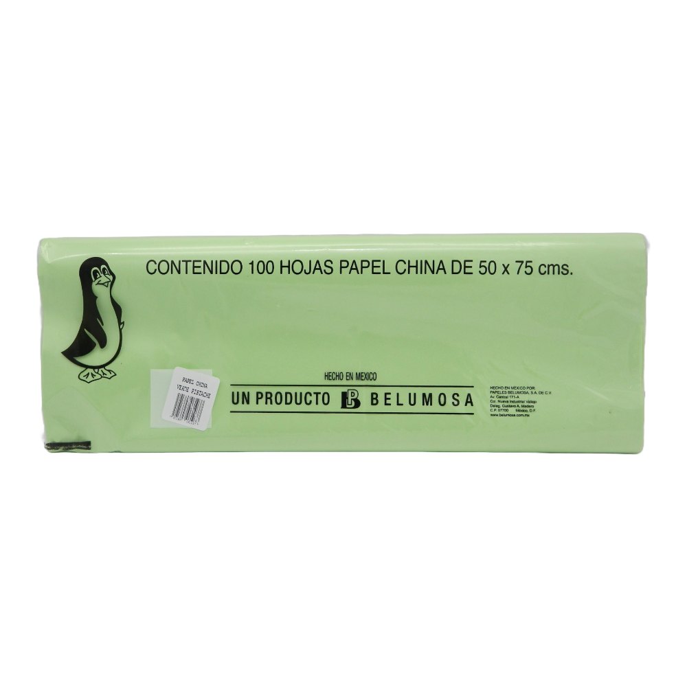 Papel China Pingüino 50x75 cms Verde Pistacho C/ 100 pzs Belumosa