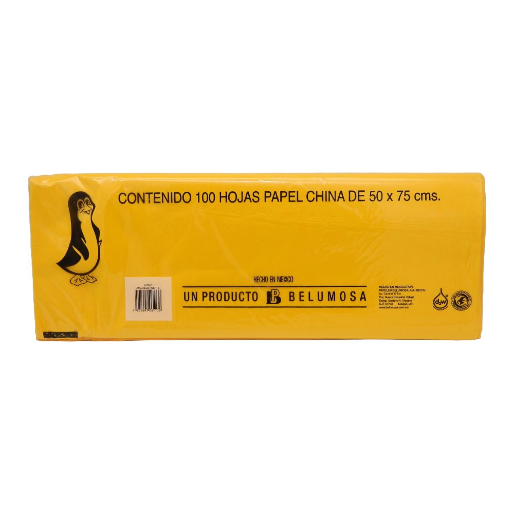 Papel China Pingüino 50x75 cms Amarillo Fuerte C/ 100 pzs Belumosa