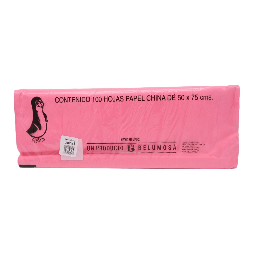Papel China Pingüino 50x75 cms Coral C/ 100 pzs Belumosa