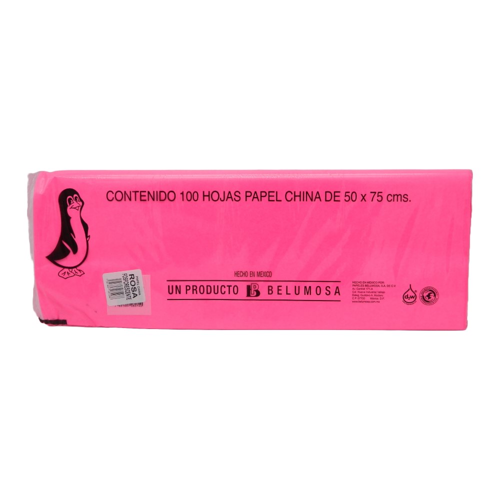 Papel China Pingüino 50x75 cms Rosa Fosforescente C/ 100 pzs Belumosa