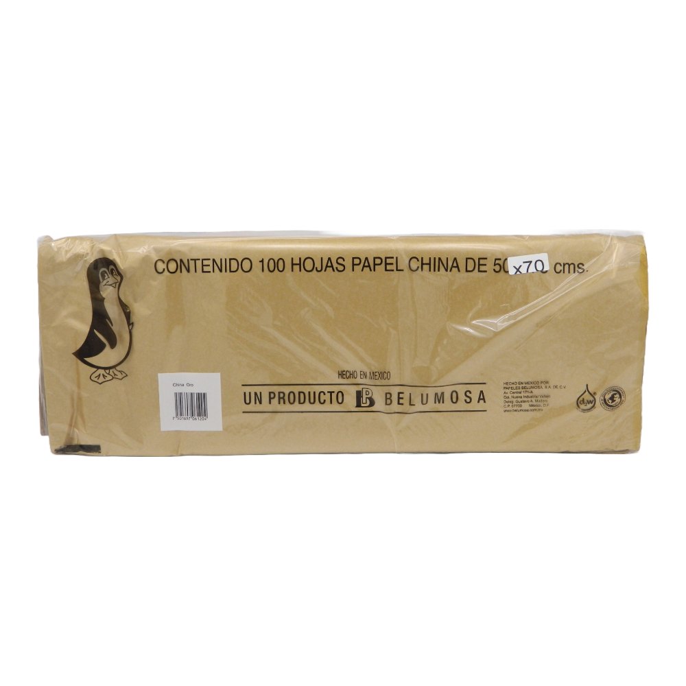 Papel China Pingüino 50x75 cms Oro Metalico C/ 100 pzs Belumosa