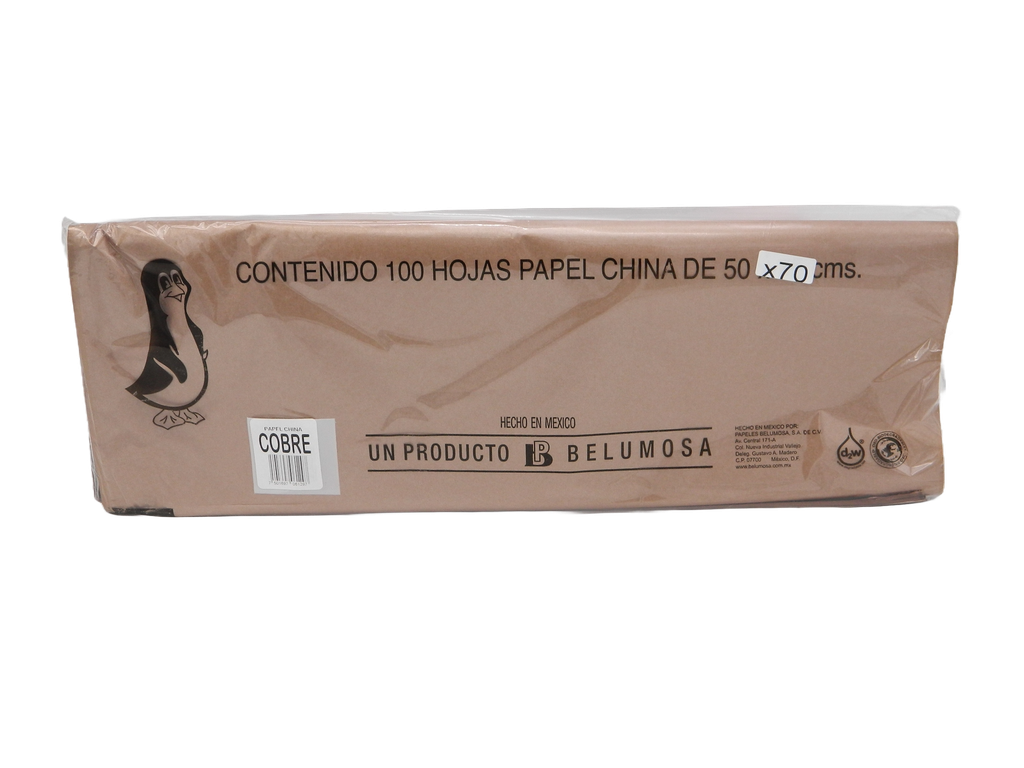 Papel China Pingüino 50x75 cms Cobre Metalico C/ 100 pzs Belumosa