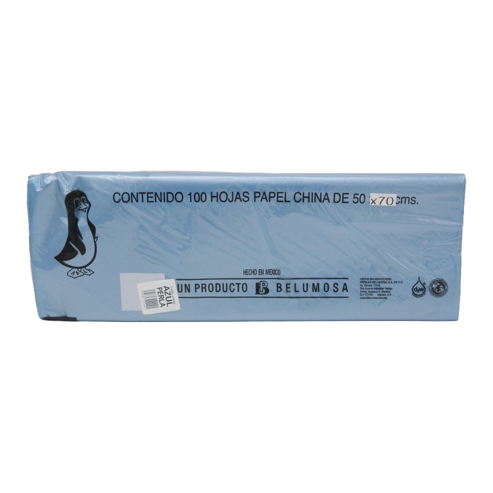 Papel China Pingüino 50x75 cms Azul Perla C/ 100 pzs Belumosa