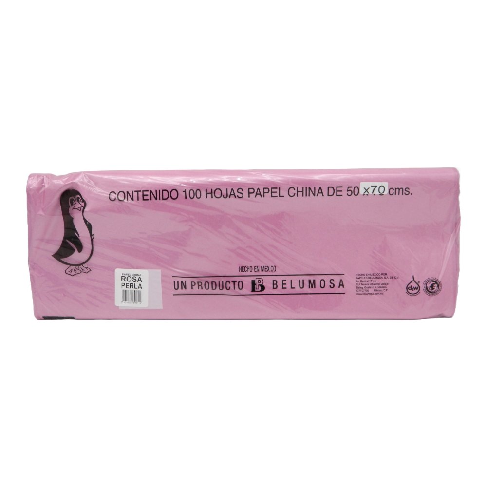 Papel China Pingüino 50x75 cms Rosa Perla C/ 100 pzs Belumosa