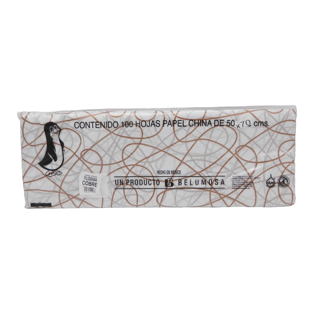 Papel China Pingüino 50x75 cms Filigrana Cobre C/ 100 pzs Belumosa