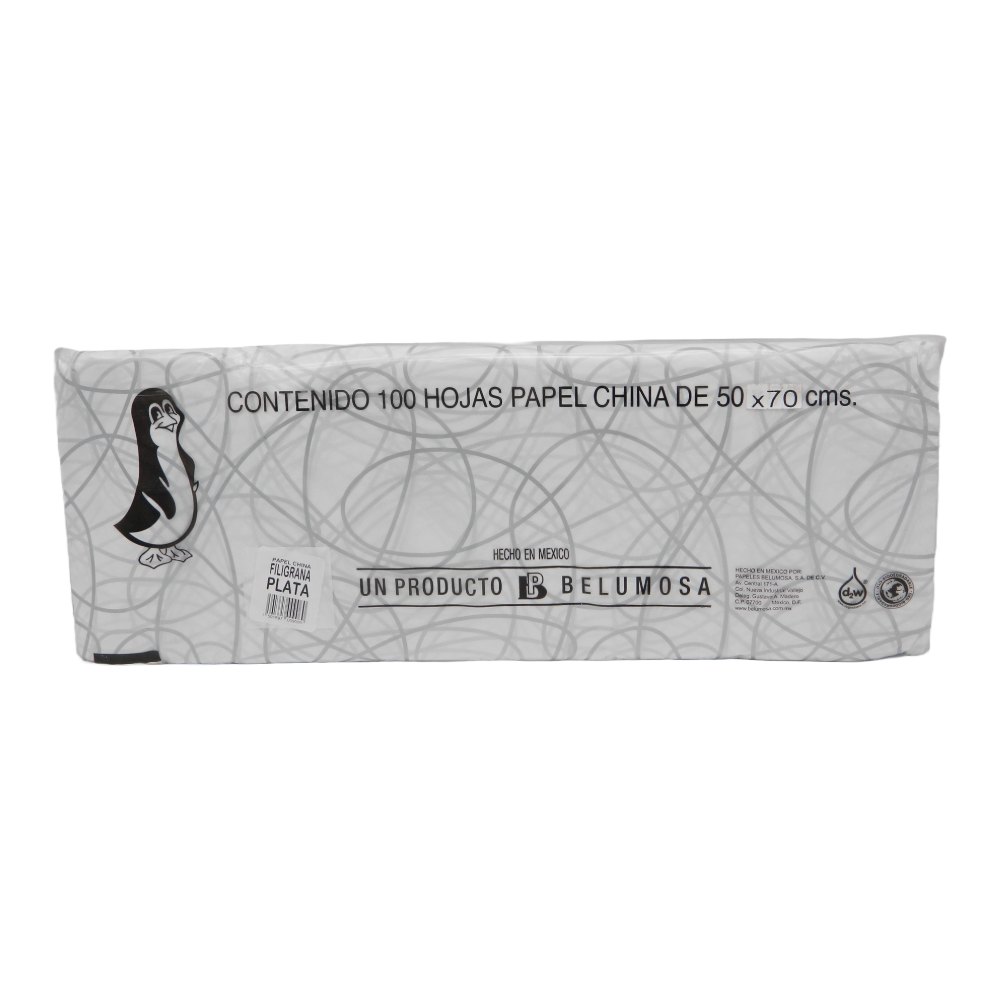 Papel China Pingüino 50x75 cms Filigrana Plata C/ 100 pzs Belumosa
