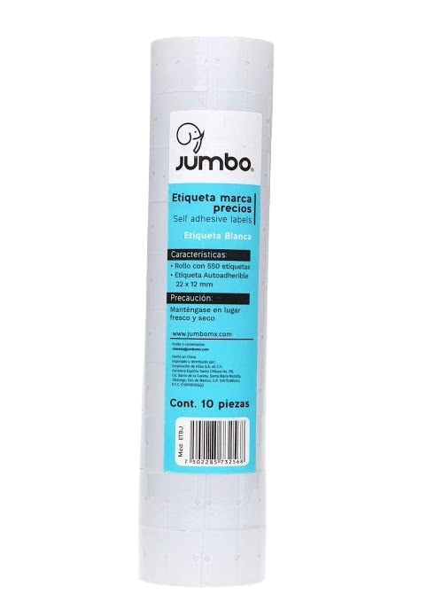 Etiqueta Marca Precios 22 x 12 mm Blanca C/ 10 Rollos de 550 etiquetas Jumbo