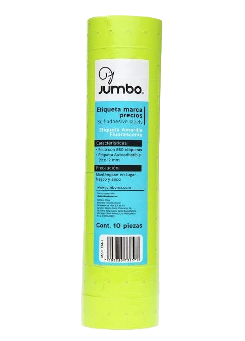 Etiqueta Marca Precios 22 x 12 mm Amarillo Neon C/ 10 Rollos de 550 etiquetas Jumbo