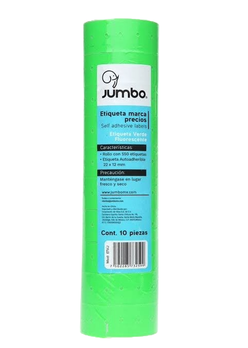 Etiqueta Marca Precios 22 x 12 mm Verde Neon C/ 10 Rollos de 550 etiquetas Jumbo