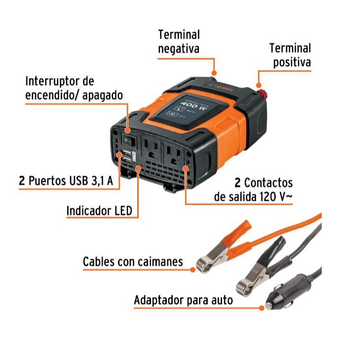 Inversor de Corriente C/ Usb 400W 10449 Truper