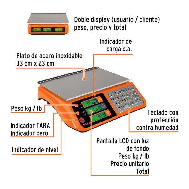 Bascula Electronica Multifunciones 40 Kgs 15241 Truper